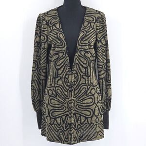 Ming Wang Cardigan Sweater Womens Small Black Gold Metallic Knit Quiet Luxury